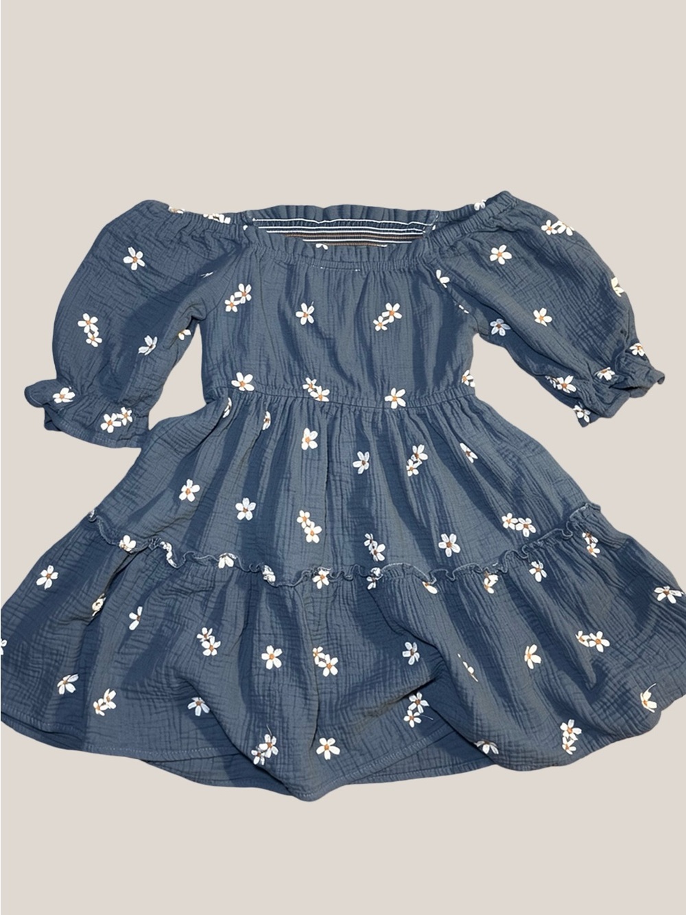 Rare Editions Blue Floral Off-Shoulder Tiered Dress